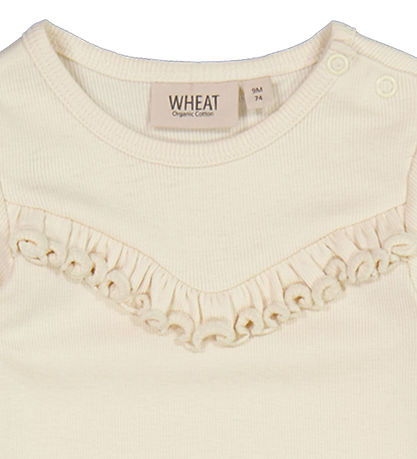Wheat Bodysuit s/s - Rib - Eggshell w. Ruffle