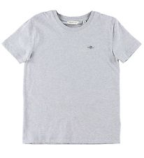 GANT Stuttermabolur - Shield - Light Grey Melange