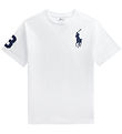 Polo Ralph Lauren Stuttermabolur - Hvítt M. Dökkblátt