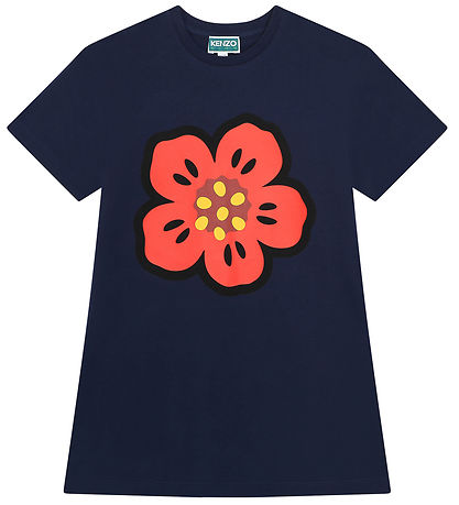 Kenzo Kleid - Navy/Rot m. Blume