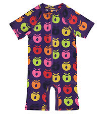 Småfolk Coverall Swimsuit - UV50+ - Purple Heart w. Retro Apples