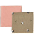 OYOY Hydrofiele Doek - 70x70cm - Panda - 2-pack - Khaki/Rose