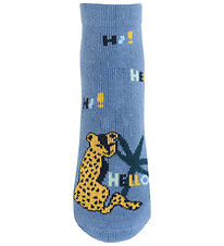 Melton Sokken m. Anti-Slip - Laten we gaan - Denim Blue