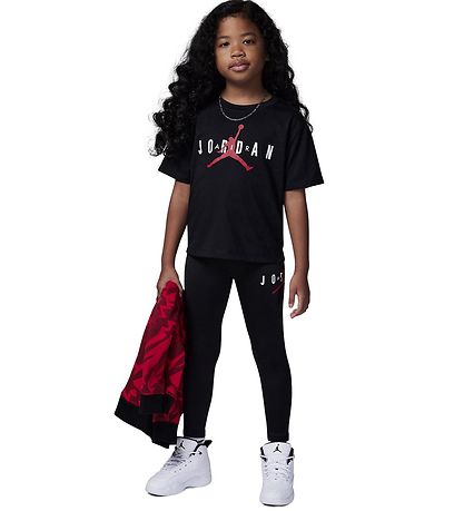 Jordan Sett - Stuttermabolur/Leggings - Sjálfbær - Svart