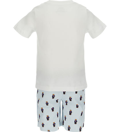 Polo Ralph Lauren Pyjama Set - White/Blue Striped w. Soft Toy