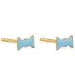 Design Letters Earrings - Bow Tie - Gold/Light Blue