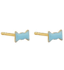 Design Letters Earrings - Bow Tie - Gold/Light Blue