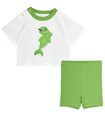 Mini Rodini Gaveeske - Shorts/T-skjorte - Dolphin - Hvit/Grønn