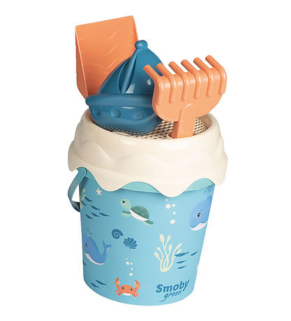 Smoby Pullcart w. Beach Set - 6 Parts - Blue