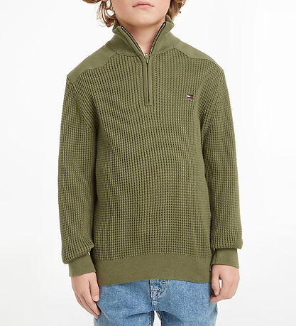 Tommy Hilfiger Blouse - Knitted - Utility Half Zip - Utility Oli