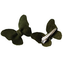 Petit La Busch Bow Hair Clips - Bow Tie - 2-Pack - 6x4 cm - Oliv
