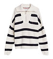 Tommy Hilfiger Blouse - Knitted - Half Zip - Blue Stripe