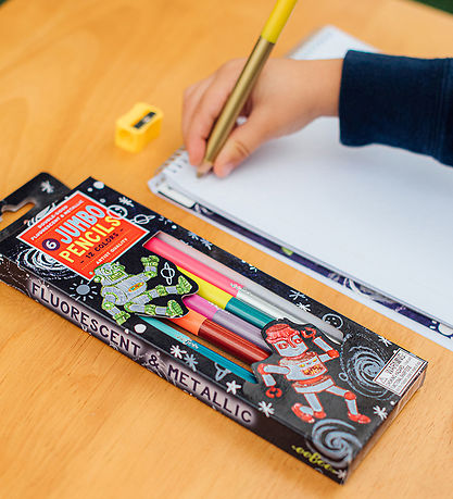 Eeboo Colouring Pencils w. Sharpener - Jumbo - 6 pcs - Robot