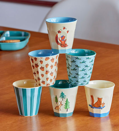Rice Cups - Melamine - 6 pcs - 160 mL - Blue/Happy Forest Print