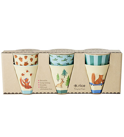 Rice Cups - Melamine - 6 pcs - 160 mL - Blue/Happy Forest Print