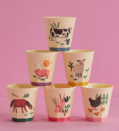 Rice Cups - Melamine - 6 pcs - 250 mL - Multi/Farm Print