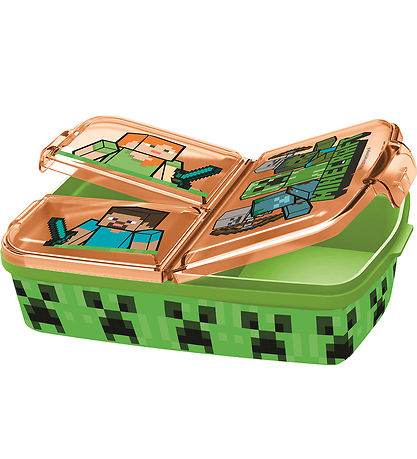 Minecraft Broodtrommel - 3 Rum - 18x13x5,5 cm - Groen/Oranje