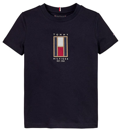 Tommy Hilfiger Stuttermabolur - Fáni útsaumaður - Desert Himinn