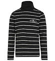 Calvin Klein Blouse - Slim Roll Neck - Thin Black Ivory Stripe