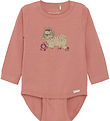 Minymo Bodysuit l/s - Dusty Rose w. Dog
