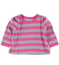 Katvig Blouse m. Gepofte Mouwen - Roze/Grijs Gestreept