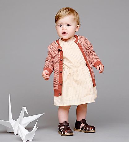 En Fant Knitted Cardigan - Burnt Red w. Pattern