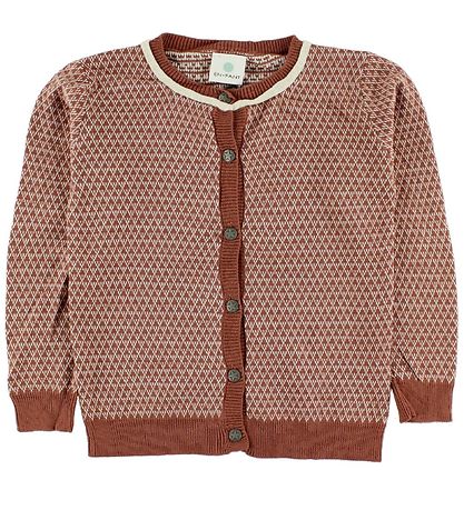 En Fant Knitted Cardigan - Burnt Red w. Pattern