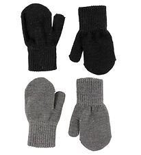 Melton Mittens - 2-Pack - Grey - Black