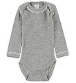 Smallstuff Bodysuit - L/S - Grey Melange w. Pointelle/Laces
