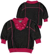 Katvig Sweatshirt - Zwart gemêleerd m. Donker Roze