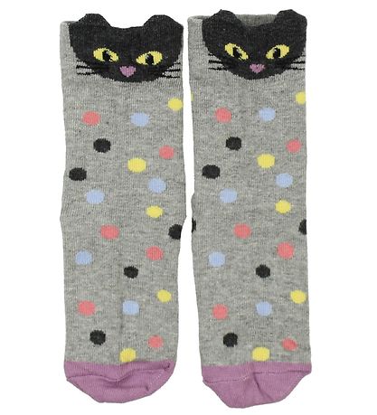 Melton Socken - 2er-Pack - Graumeliert/Pink m. Katze
