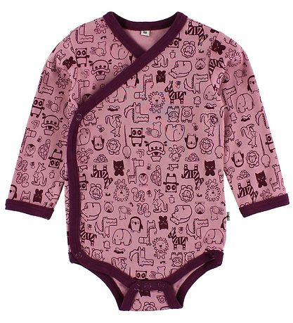 Pippi Wrap-Bodysuits - 4-Pack - Dark Purple/Pink w. Print