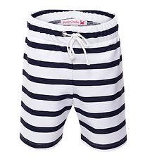 Petit Crabe Badshorts - Alex - UV50+ - Vit/Marinblårandig