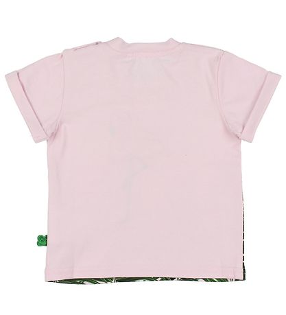 Freds World T-shirt - Pink w. Leaf Print/Flamingo