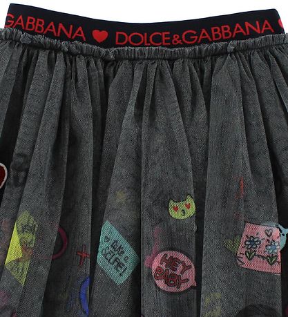 Dolce & Gabbana Tule Rok - Donkergrijs m. Print/Patches