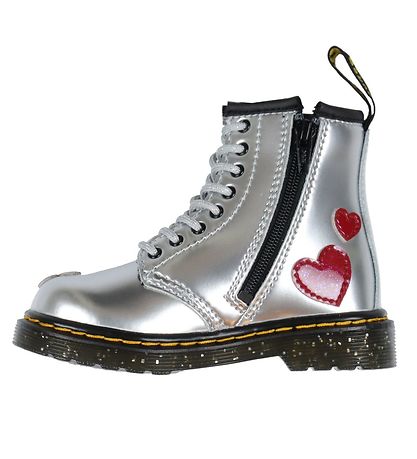 Dr. Martens Boots - 1460 T - Silver Metallic+ Bright Red/Patent