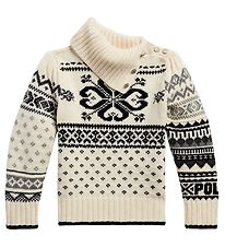 Polo Ralph Lauren Bluse - Uld/Nylon - Creme/Sort m. Mønster