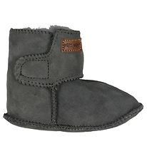 Pom Pom Soft Sole Leather Shoes w. Wool - Grey