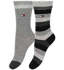 Tommy Hilfiger Socks - 2-Pack - Stripe - Black Striped/Gråmeler