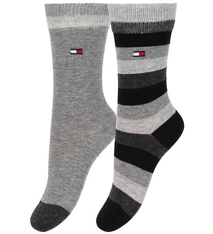 Tommy Hilfiger Sukat - 2 kpl - Stripe - Musta raidallinen/Gråmel