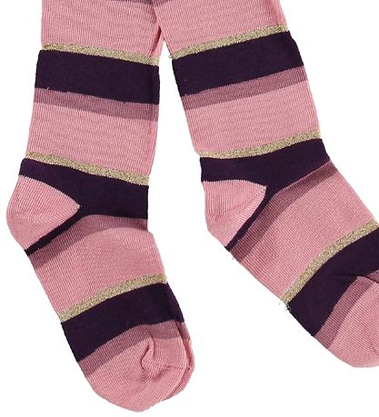 Minymo Strumpfhosen - 2er-Pack - Lila/Rose Gestreift m. Gold