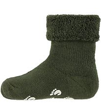 Fuzzies Gåstrømper m. Antiskrid - Armygrøn