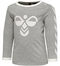 Hummel Long Sleeve Top - HMLFlipper - Melange Grey w. Logo