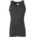 Rosemunde Top - Long - Rib - Dark Grey Melange w. Lace