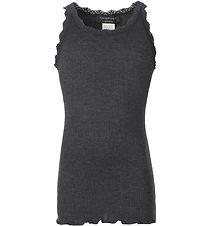 Rosemunde Top - Long - Rib - Dark Grey Melange w. Lace