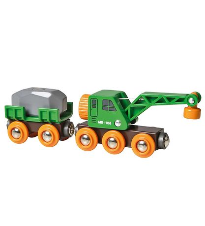 BRIO World Eisenbahnwaggon m. Kran - Grün 33698