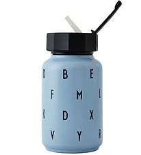 Design Letters Thermofles m. Rietje - 330 ml - Blauw