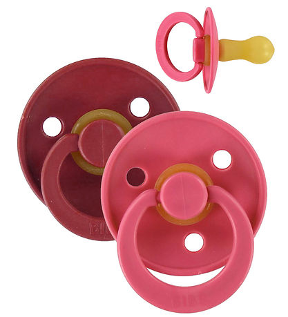 BIBS Colour Pacifiers - Size 2 - 2-Pack - Round - Coral/Ruby