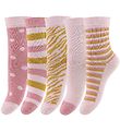 Minymo Strumpor - 5-pack - Rosa m. Ränder