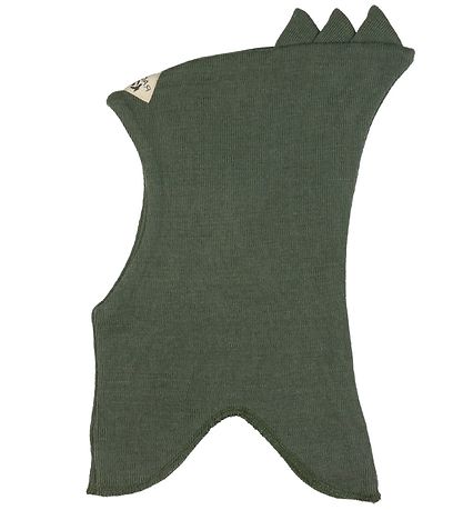 Racing Kids Balaclava - Wool/Cotton - 2-layer - Dino - Green